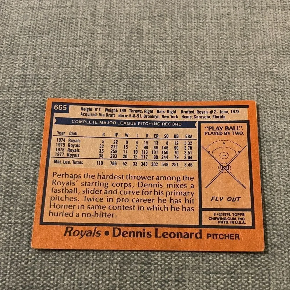 1978 Topps Kansas City Royals Baseball Card Trading Card